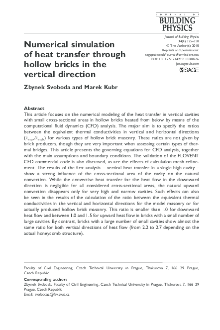(PDF) Numerical simulation of heat transfer through hollow bricks in ...