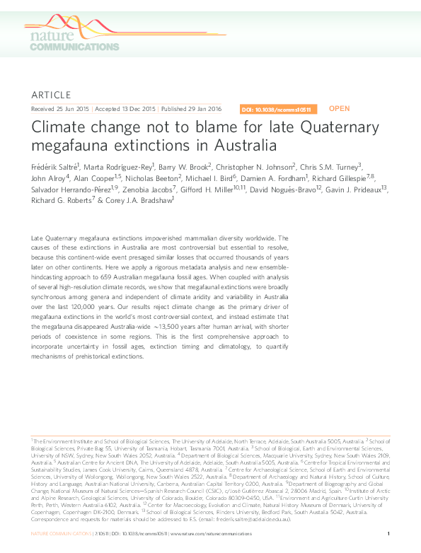 (PDF) Climate change not to blame for late Quaternary megafauna ...