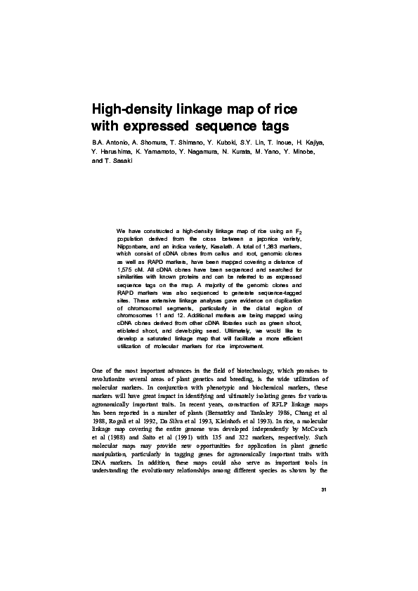 (PDF) High-density linkage map of rice with expressed sequence tags