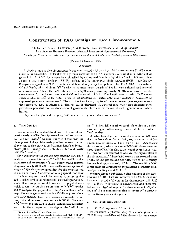 (PDF) Construction of YAC Contigs on Rice Chromosome 5