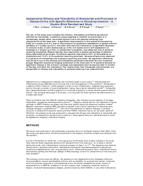 (PDF) Comparative efficacy and tolerability of nimesulide and piroxicam ...
