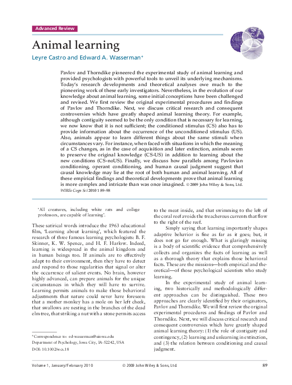 (PDF) Animal learning