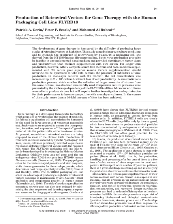 (PDF) Production of Retroviral Vectors for Gene Therapy with the Human ...