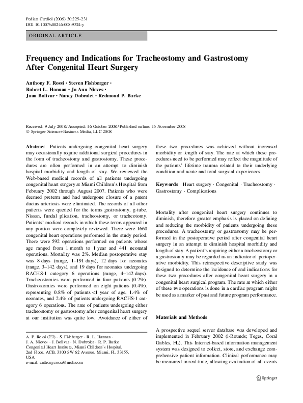 (PDF) Frequency and Indications for Tracheostomy and Gastrostomy After