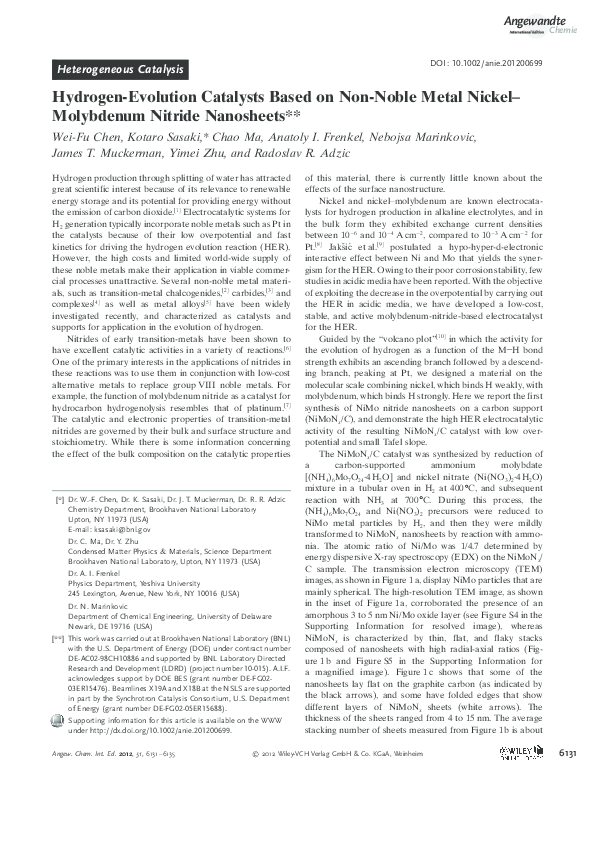 (PDF) HydrogenEvolution Catalysts Based on NonNoble Metal Nickel
