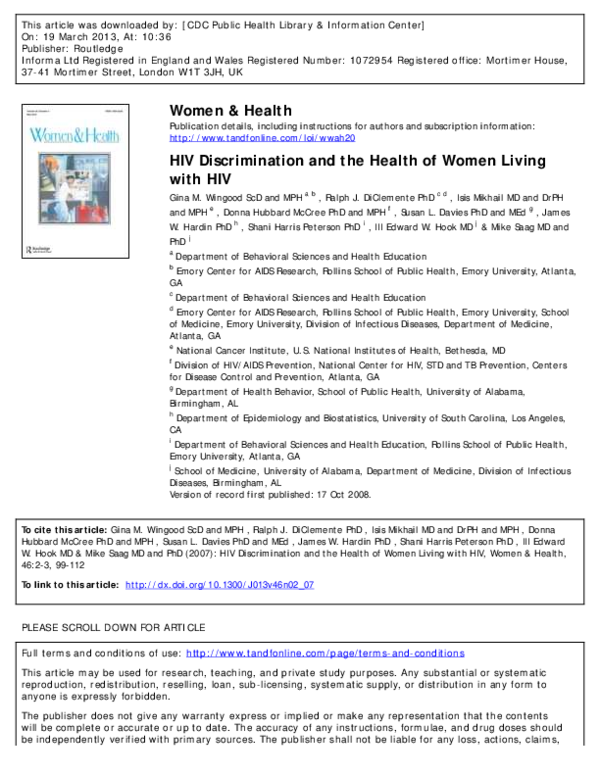 (PDF) HIV Discrimination and the Health of Women Living with HIV
