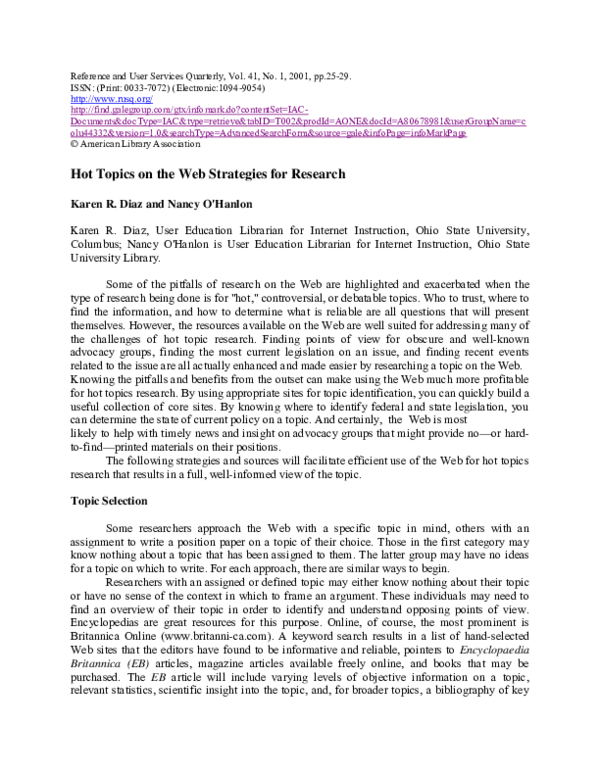 (PDF) Hot Topics on the Web Strategies for Research