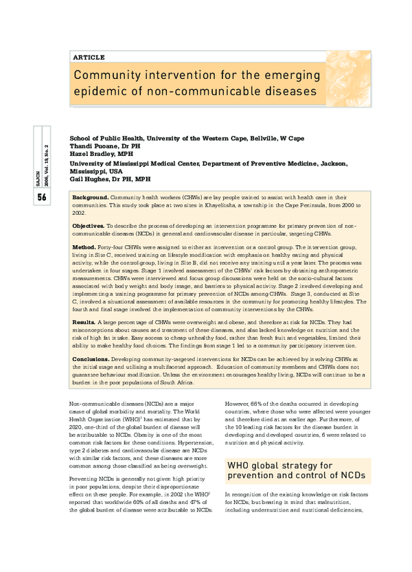 (PDF) Community intervention for the emerging epidemic of non ...