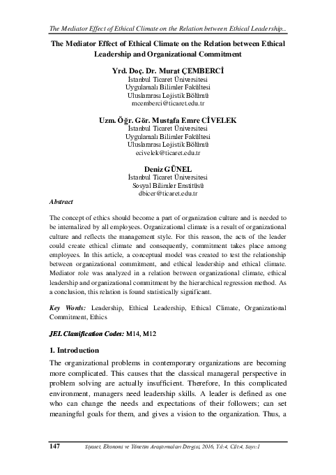 (PDF) The Mediator Effect of Ethical Climate on the Relation between ...