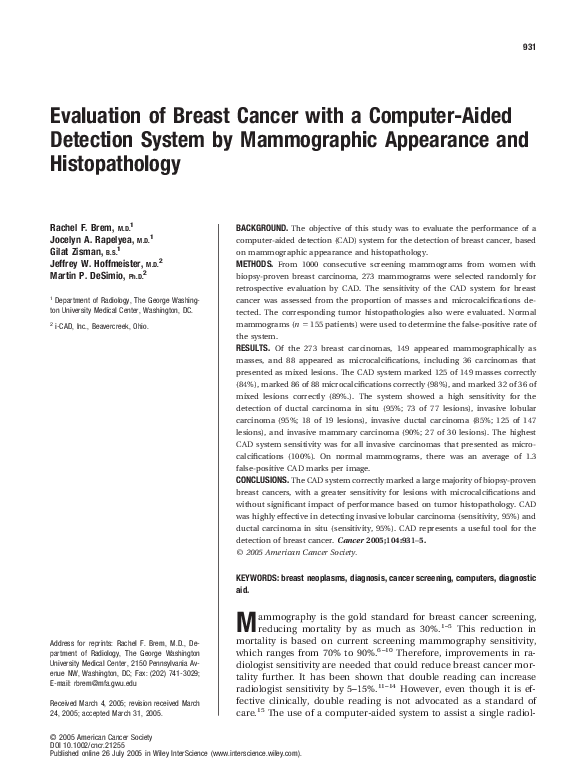(PDF) Evaluation of breast cancer with a computer-aided detection ...