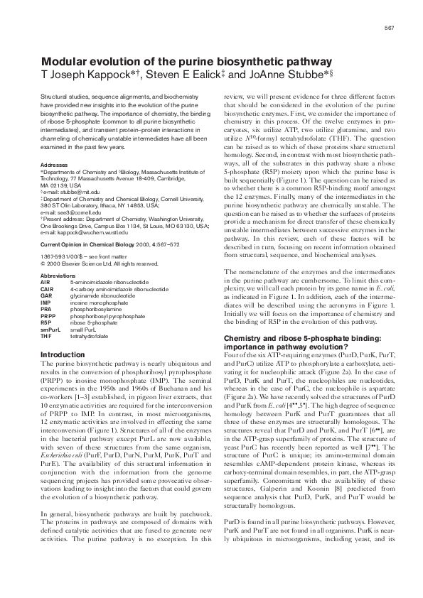 (PDF) Modular evolution of the purine biosynthetic pathway