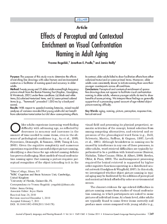 (PDF) Effects of Perceptual and Contextual Enrichment on Visual Confrontation Naming in Adult