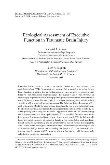 (PDF) Ecological Assessment of Executive Function in Traumatic Brain Injury