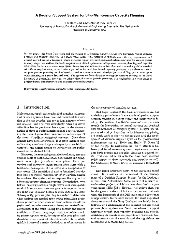 (PDF) A Decision Support System for Ship Maintenance Capacity Planning
