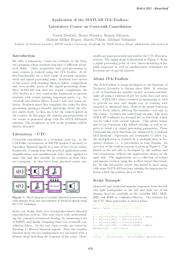 (PDF) Application of the MATLAB ITA-Toolbox: Laboratory Course on Cross ...