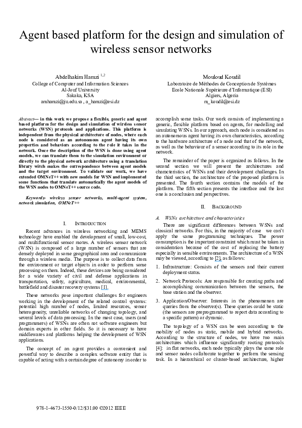 (PDF) Agent based platform for the design and simulation of wireless ...