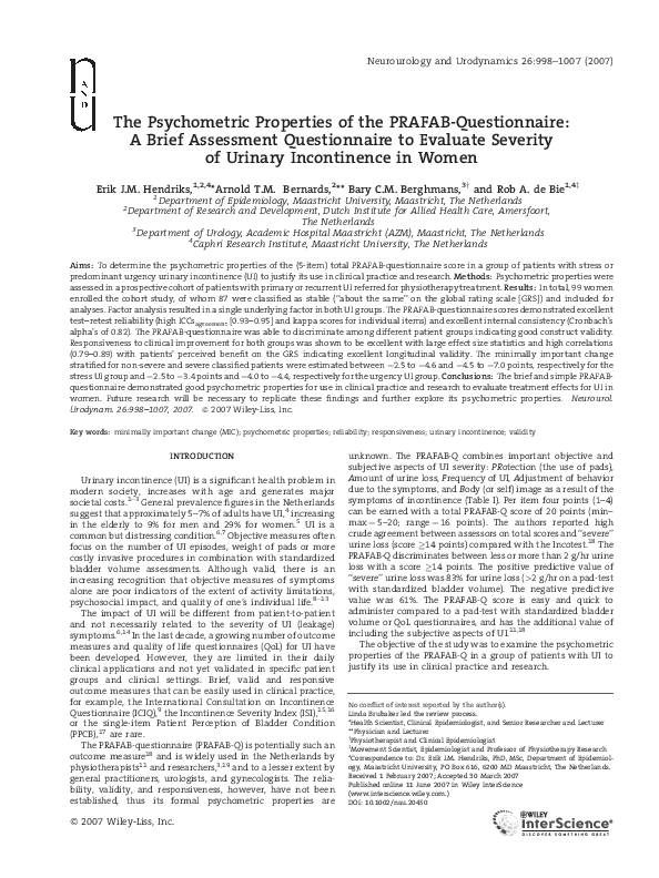 (PDF) The psychometric properties of the PRAFAB-questionnaire: A brief ...