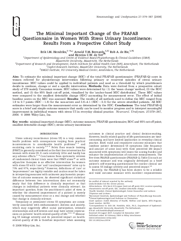 (PDF) The minimal important change of the PRAFAB questionnaire in women ...