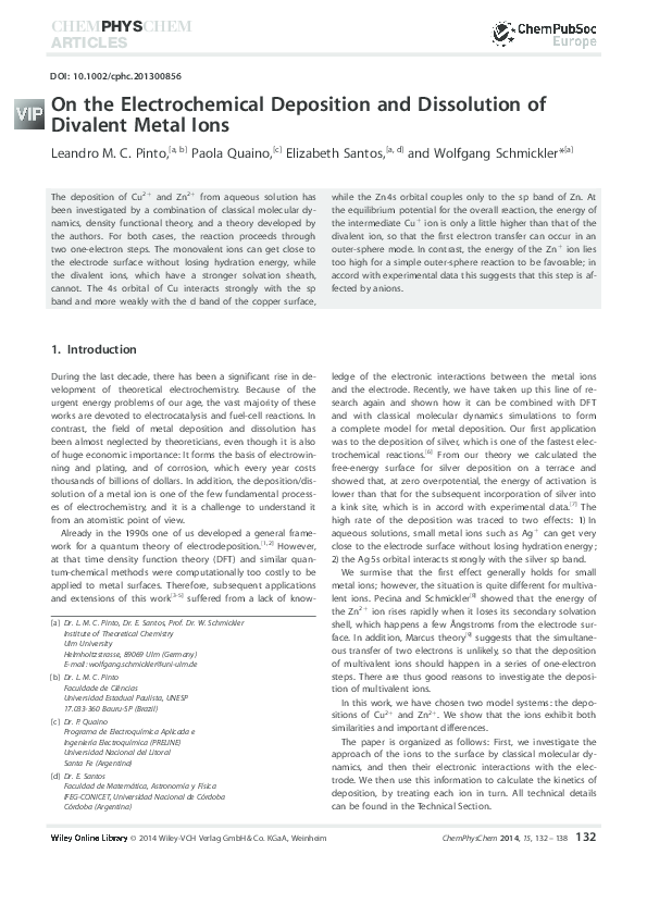 (PDF) On the Electrochemical Deposition and Dissolution of Divalent