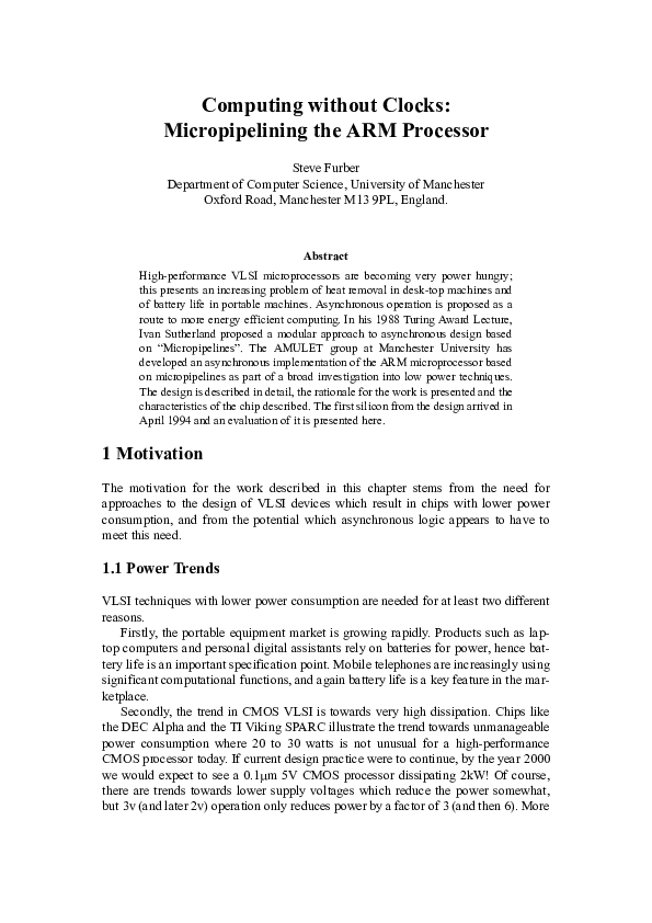(PDF) Computing without clocks Micropipelining the ARM processor