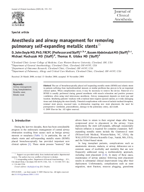 (PDF) Anesthesia and airway management for removing pulmonary self ...