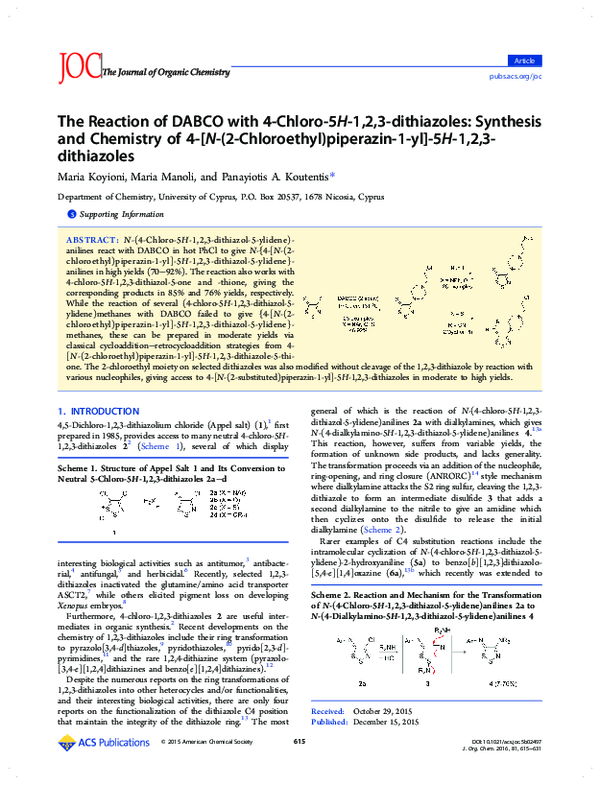 (PDF) The Reaction of DABCO with 4‑Chloro‑5H‑1,2,3-dithiazoles ...