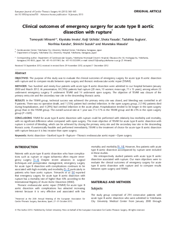 (PDF) Clinical outcomes of emergency surgery for acute type B aortic ...