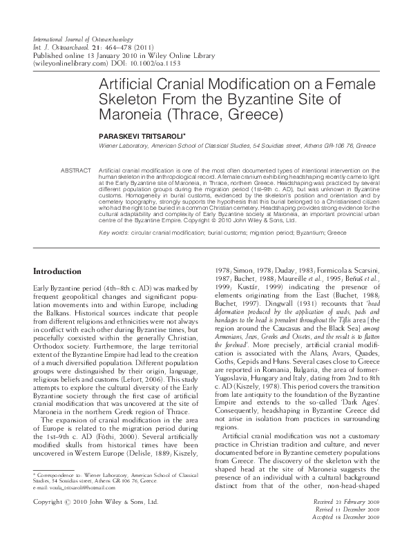 (PDF) Tritsaroli P. 2011. Artificial cranial modification on a female ...