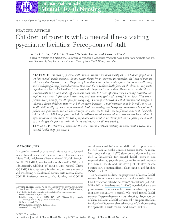 (PDF) Children of parents with a mental illness visiting psychiatric ...
