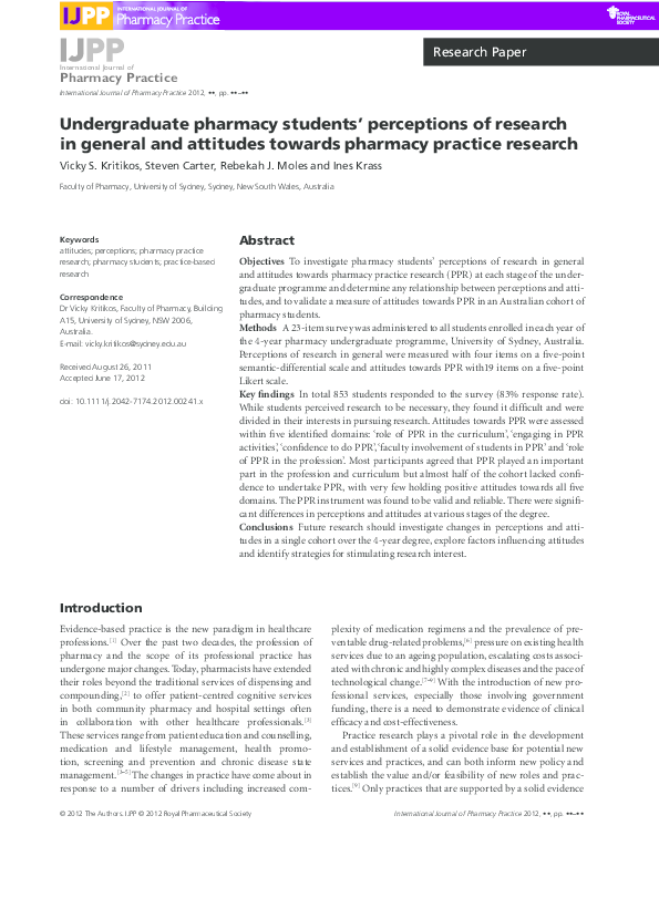 (PDF) Undergraduate pharmacy students' perceptions of research in ...