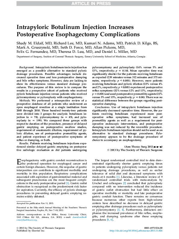 (PDF) Intrapyloric Botulinum Injection Increases Postoperative ...