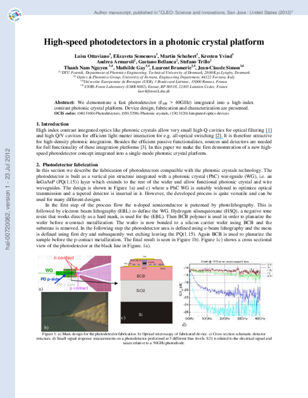 (PDF) Highspeed photodetectors in a photonic crystal platform Luisa