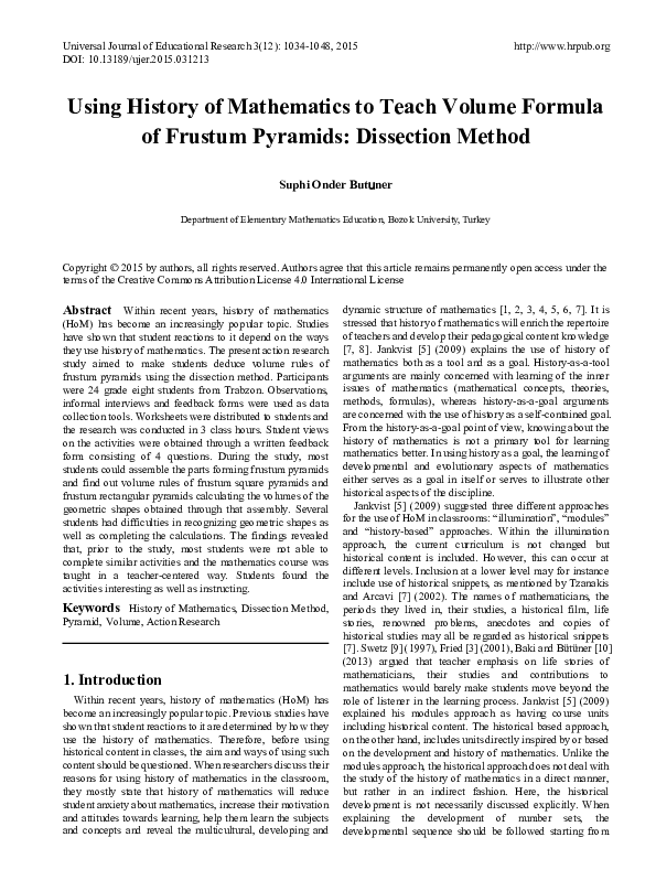 (PDF) Using History of Mathematics to Teach Volume Formula of Frustum ...