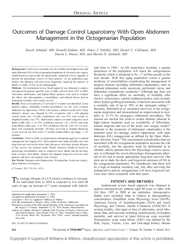 (PDF) Outcomes of Damage Control Laparotomy With Open Abdomen ...