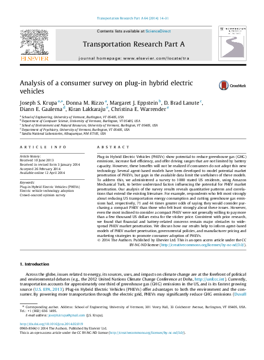 (PDF) Analysis of a consumer survey on plug-in hybrid electric vehicles