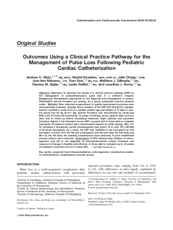 (PDF) Outcomes using a clinical practice pathway for the management of ...