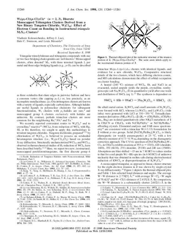 Pdf W 3 M 3 Cl M Cl 3 Cl 9 N N 2 3 Discrete Monocapped Tritungsten Clusters Derived From A New Binary Tungsten Chloride W 3 Cl 10