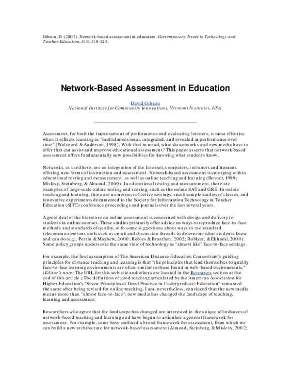 (PDF) Network-Based Assessment in Education