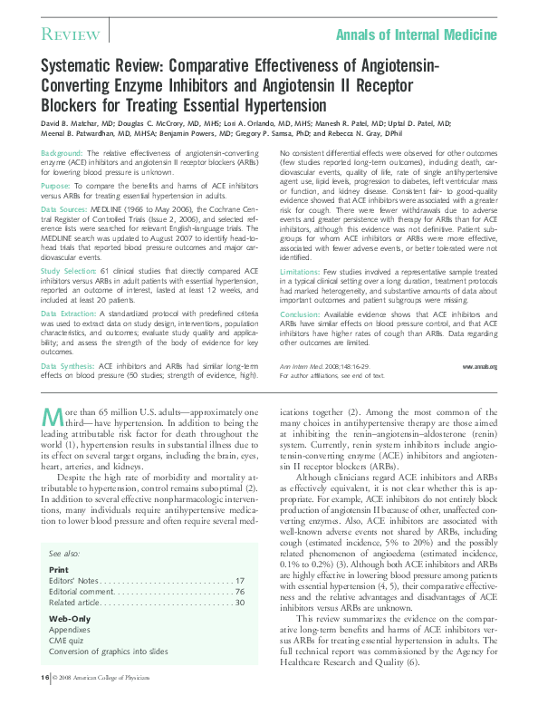 (PDF) Systematic Review: Comparative Effectiveness of Angiotensin ...