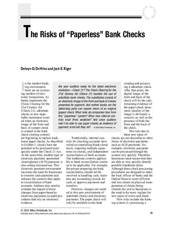 (PDF) The risks of ?paperless? bank checks