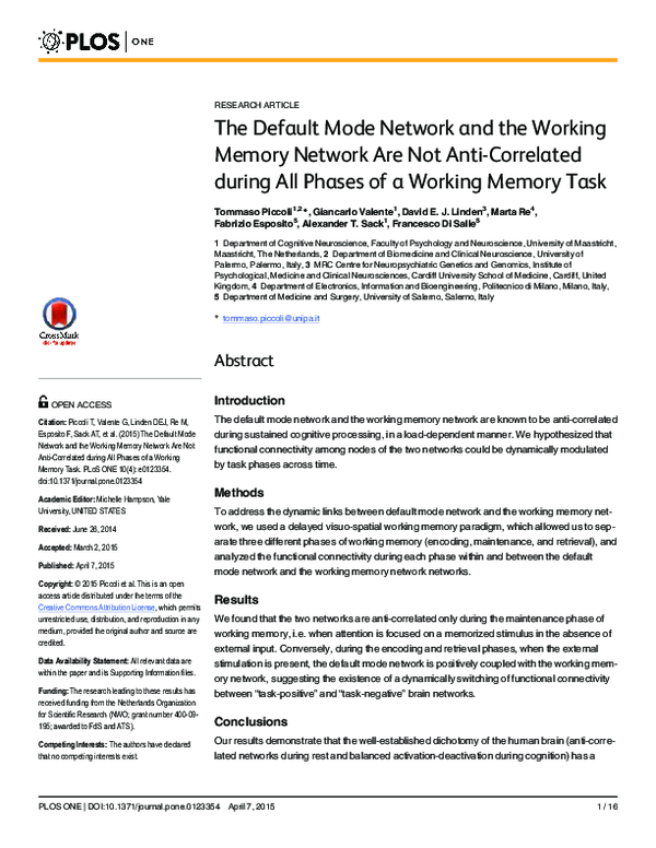 (PDF) The Default Mode Network and the Working Memory Network Are Not ...