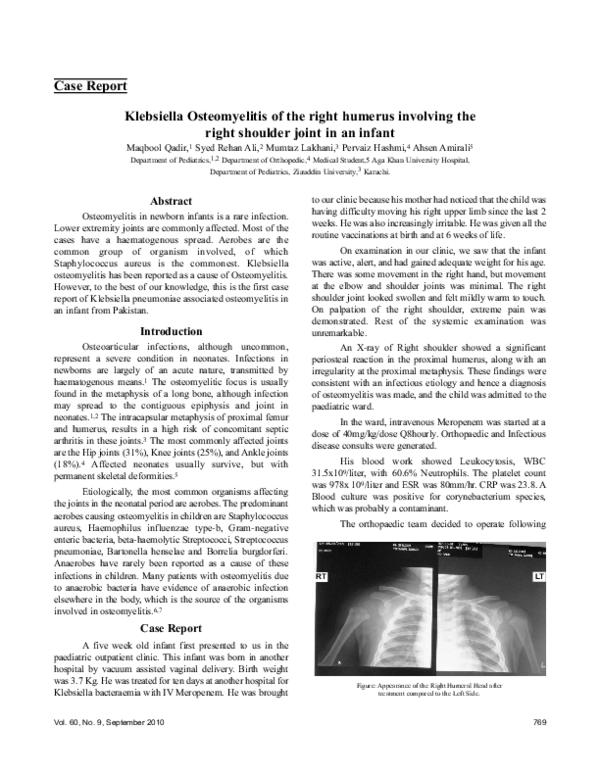 (PDF) Klebsiella osteomyelitis of the right humerus involving the right shoulder joint in an