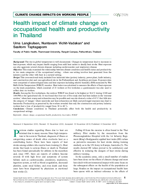 (PDF) Health impact of climate change on occupational health and ...