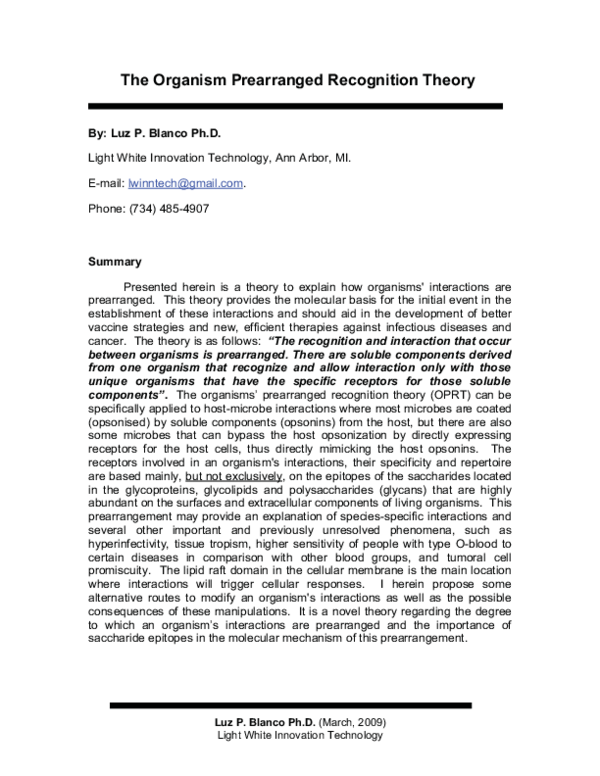 (PDF) The Organims Prearranged Recognition Theory