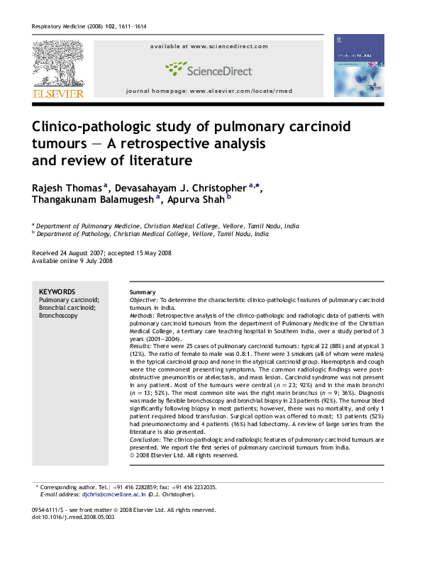 (PDF) Pulmonary Carcinoid Tumour of Endobronchial Presentation: A Case ...