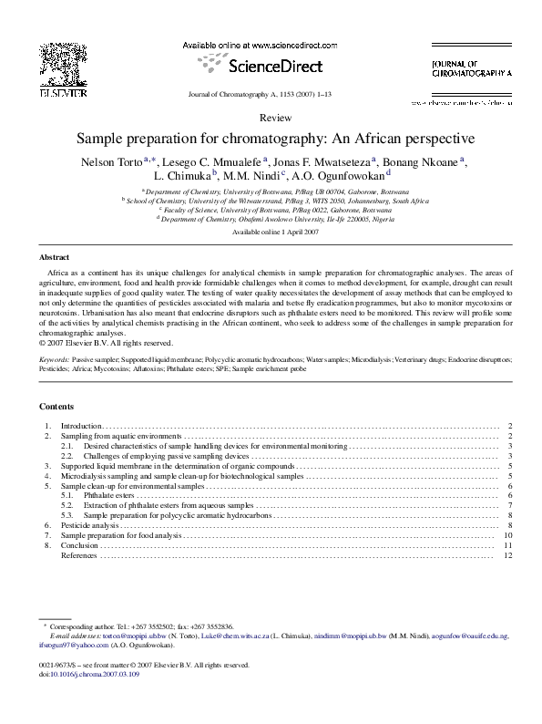 (PDF) Sample preparation for chromatography: An African perspective