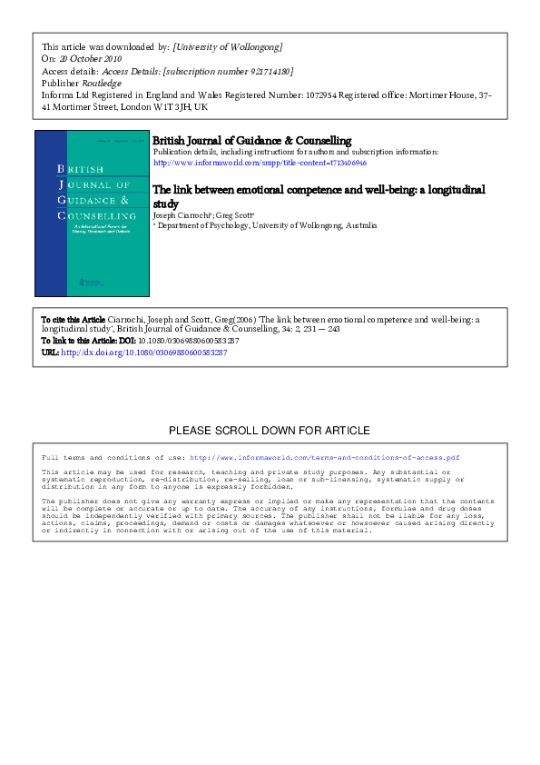 (PDF) The link between emotional competence and well-being: a ...