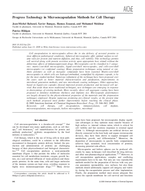 (PDF) Progress technology in microencapsulation methods for cell therapy