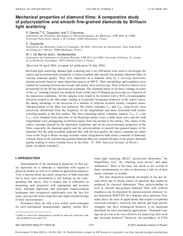 (PDF) Mechanical properties of diamond films: A comparative study of ...