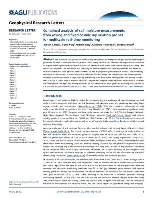 (PDF) Combined analysis of soil moisture measurements from roving and ...
